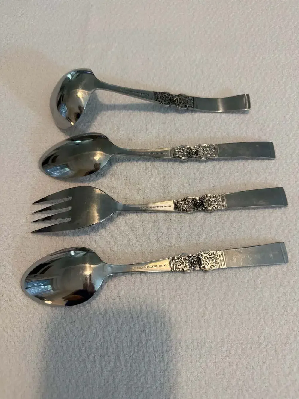Vintage Northland Stainless Korea Serving Set Floral Scroll Pattern